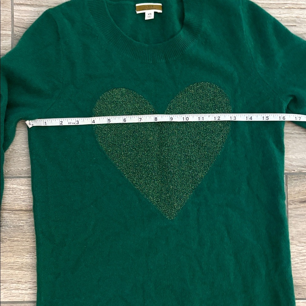 J. Crew Cashmere Dark Green Heart Sweater - Picture 3 of 4